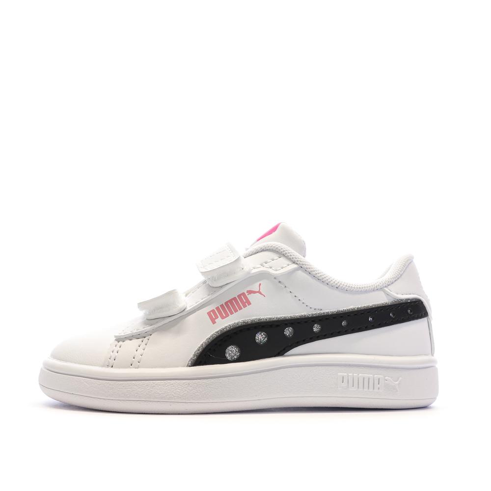 Baskets Blanches/Noires/Roses Fille Puma Smash 3.0 pas cher