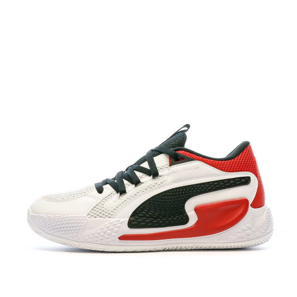 Chaussures de Basketball Blanche/Noire/Rouge Homme Puma Court Rider pas cher