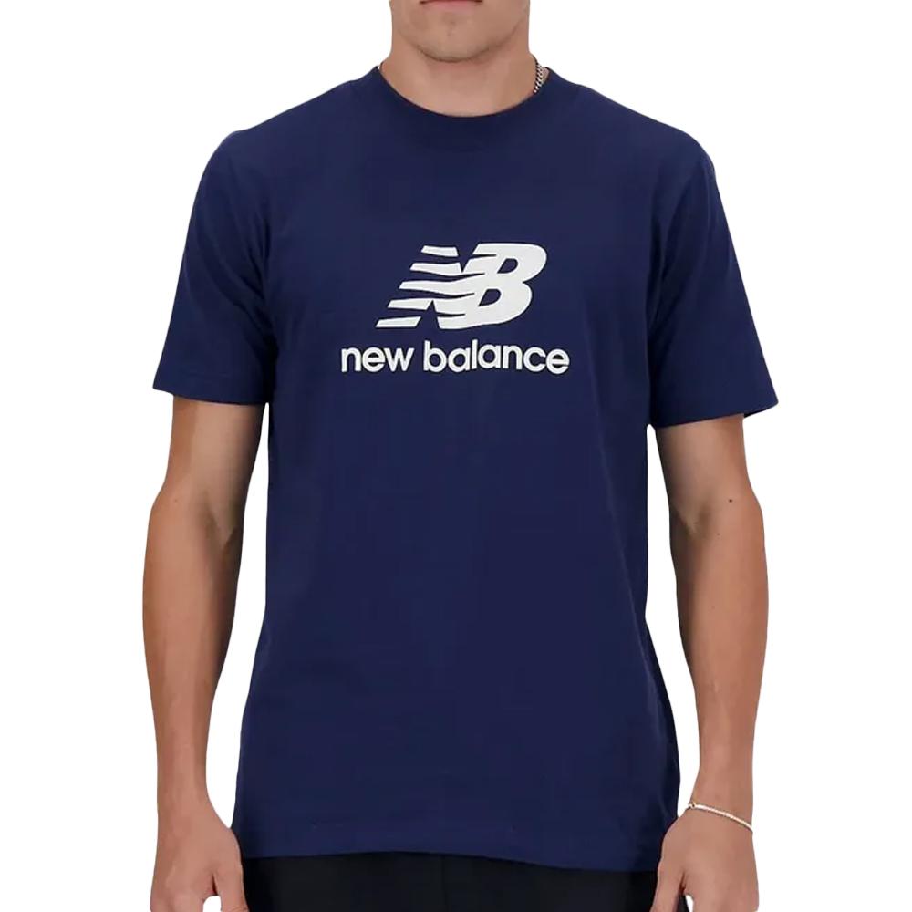 T-shirt Marine Homme New Balance Stacked Logo pas cher
