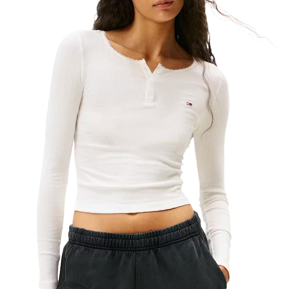 T-Shirt Manches Longues Blanc Femme Tommy Hilfiger DW0DW21575 pas cher