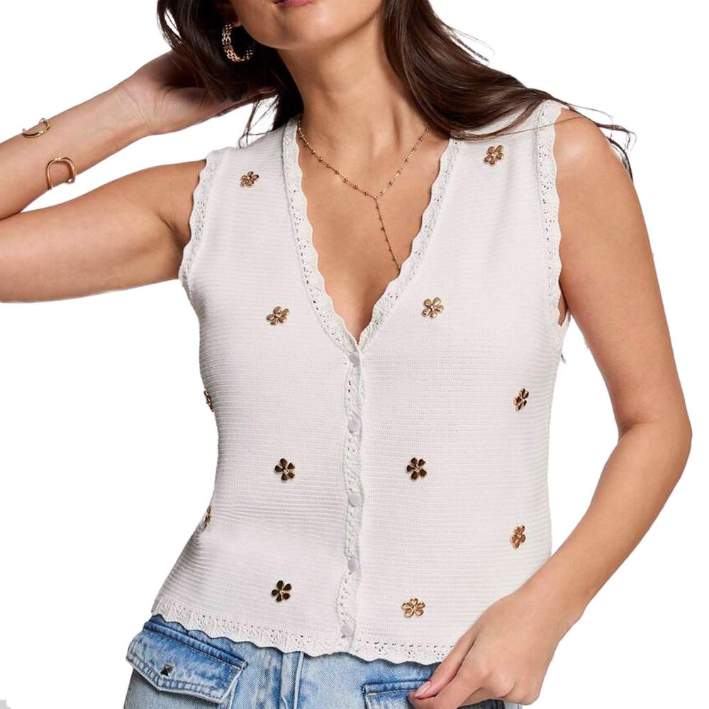 Gilet Sans Manches Blanc/Doré Femme Morgan MCLARI pas cher