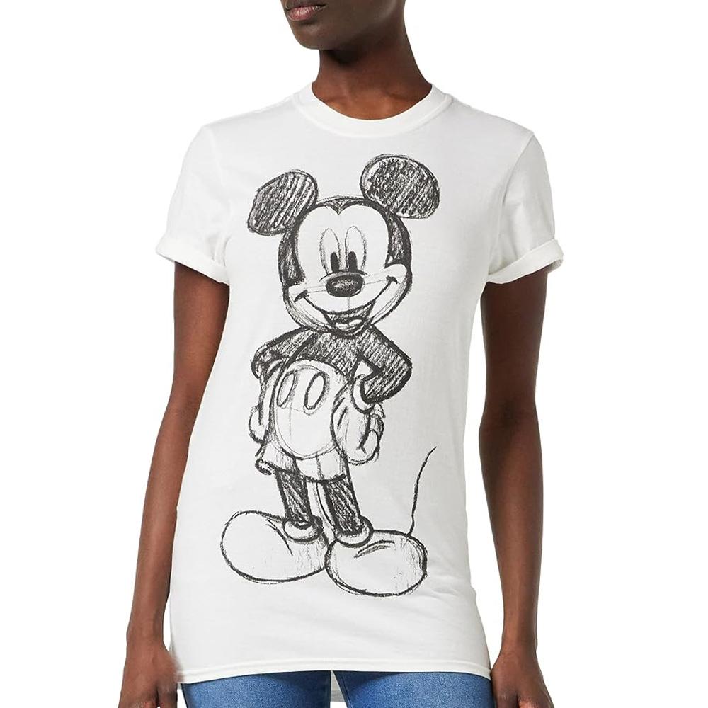 T-Shirt Blanc Femme Disney Mickey Forward Sketch pas cher