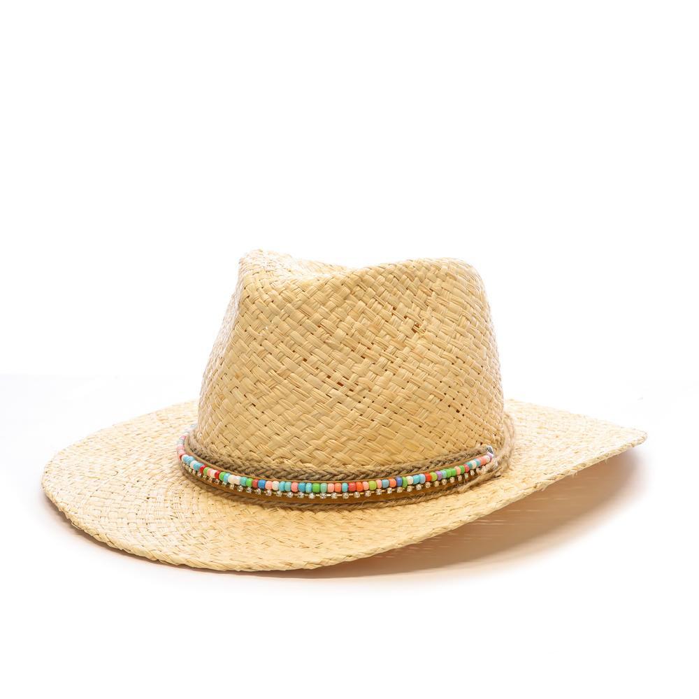 Chapeaux de Paille Blanc Via Lorenzo Fedora Naturel pas cher