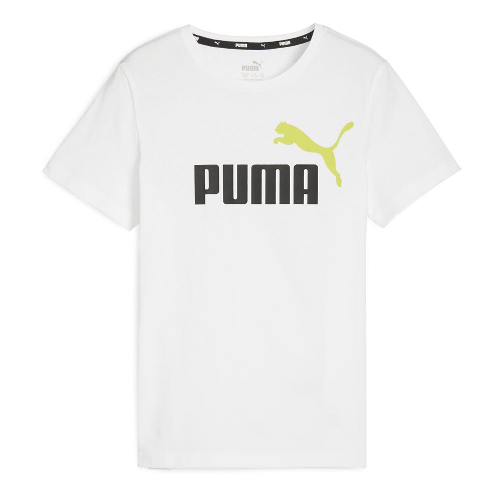 T-shirt Blanc/Vert Garçon Puma Ess+ 2 Col Logo pas cher