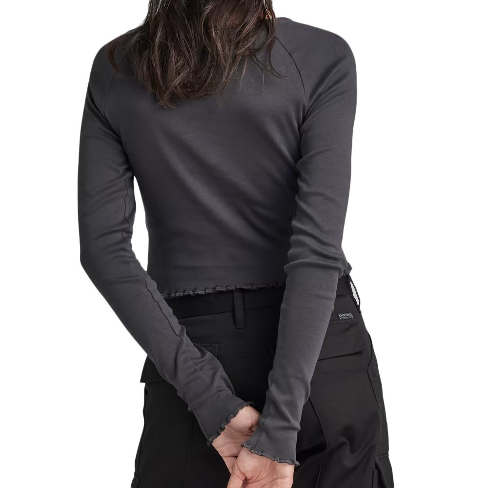 T-shirt Manches longues Noir Femme G-Star Cropped Baby Sis Raglan vue 2