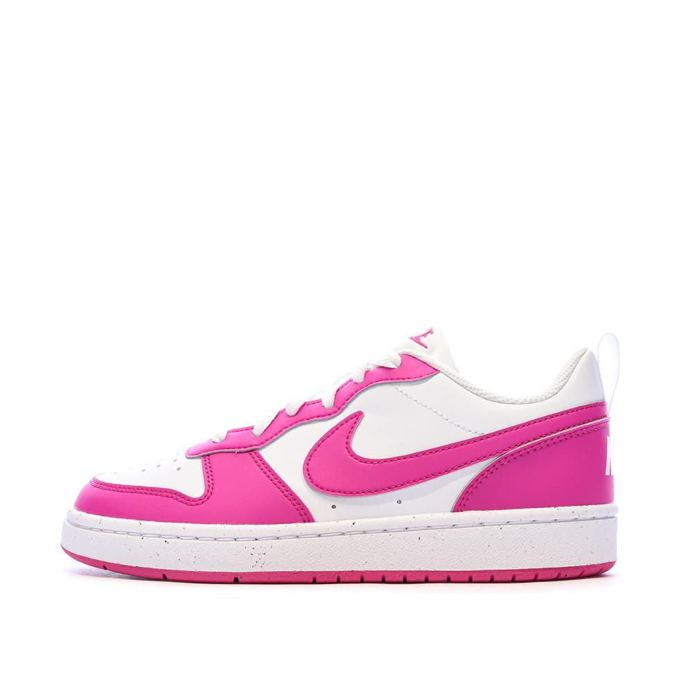 Baskets Blanches/Roses Fille Nike Court Borough pas cher