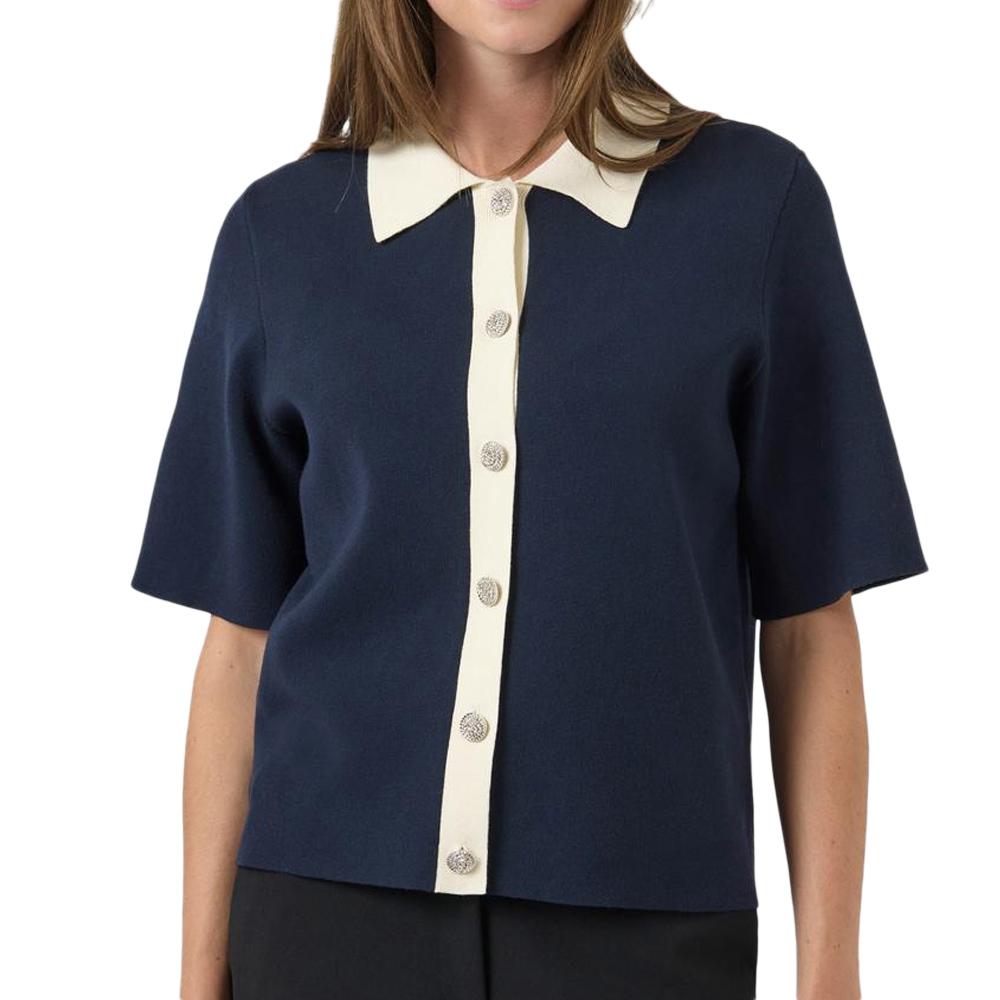 T-Shirt Marine/Écru Femme YAS Yasloro pas cher