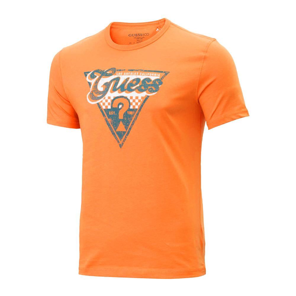 T-shirt Orange Homme Guess Triangle pas cher