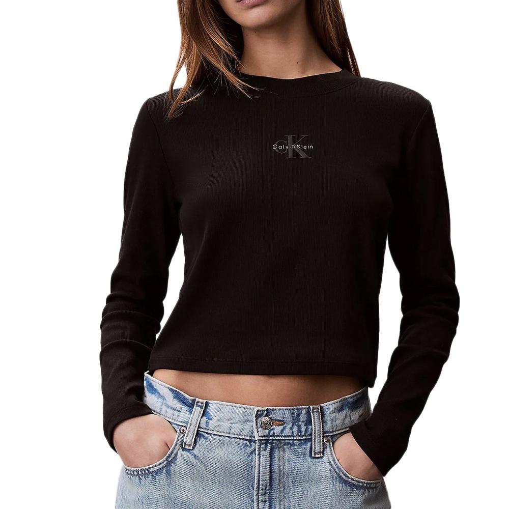 T-Shirt Manches Longues Noir Femme Calvin Klein Jeans Baby pas cher