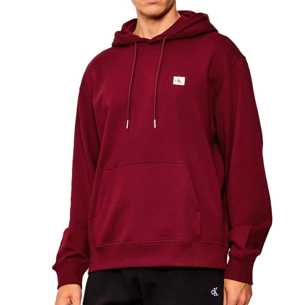 Sweat à Capuche Bordeaux Homme Calvin Klein Jeans 350terry Micro Badge pas cher