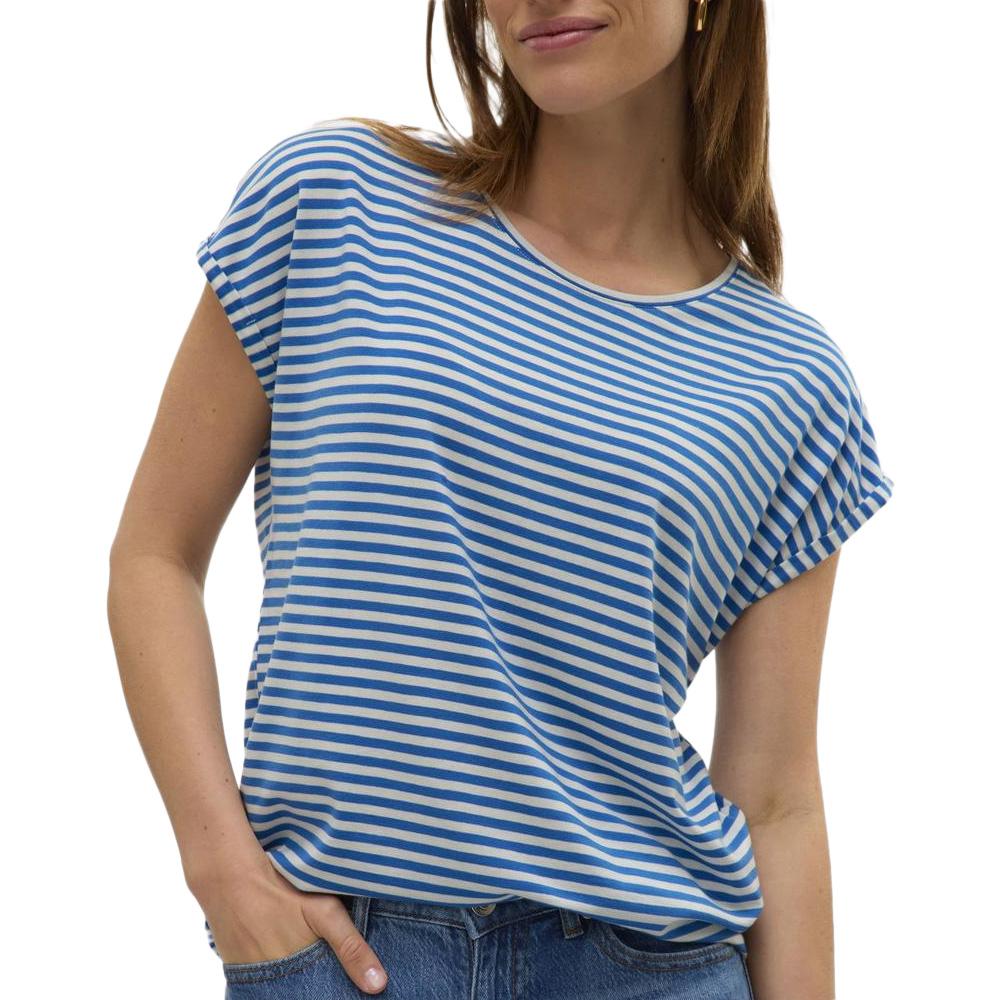 T-shirt Bleu/Blanc Femme Vero Moda Mava pas cher