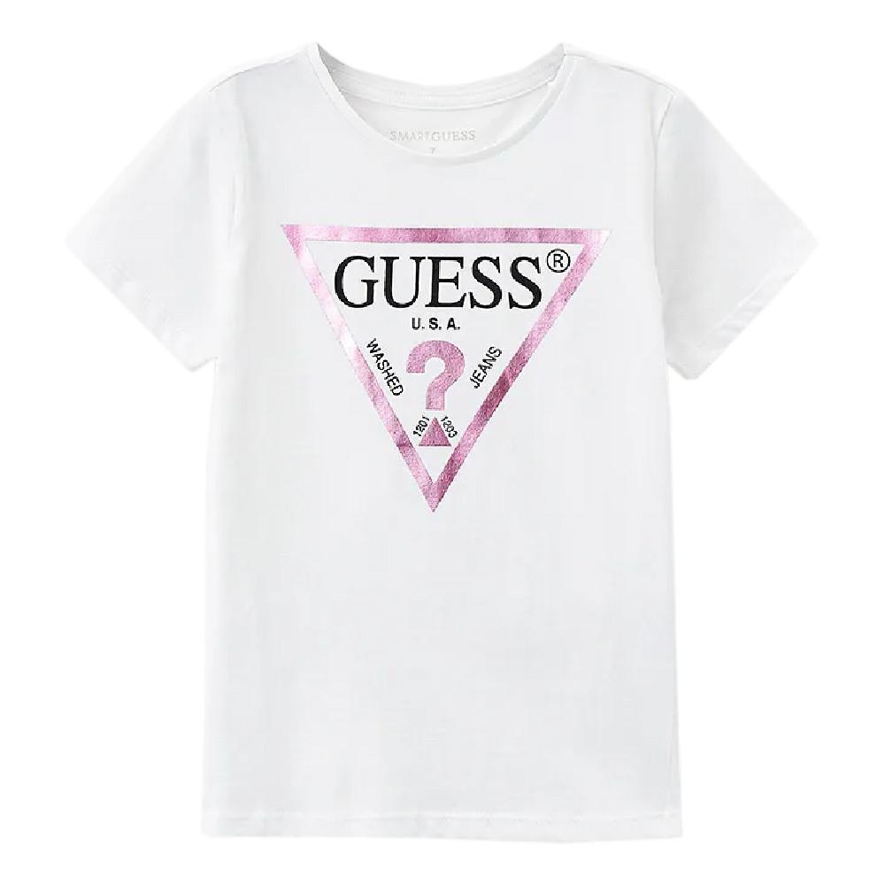 T-shirt Blanc/Rose Fille Guess G-J73I56K8HM0 pas cher