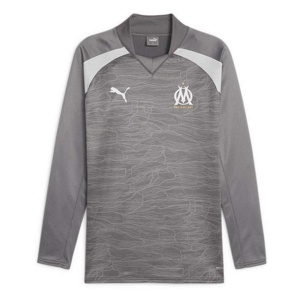 OM Maillot Prématch manches longues Gris Clair Homme Puma 2023/24 pas cher