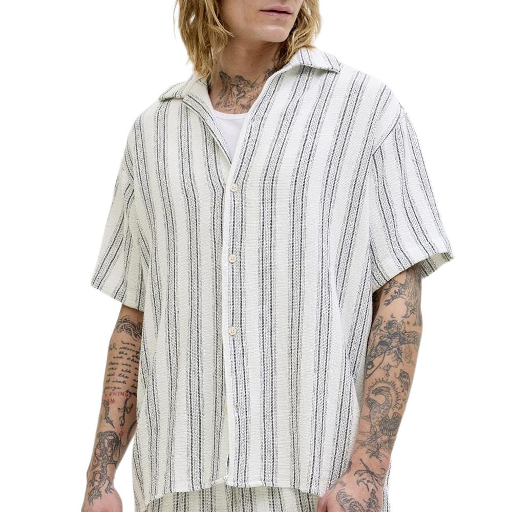 Chemise Rayure Blanc/Noir Homme Jack & Jones Stripe Resort pas cher