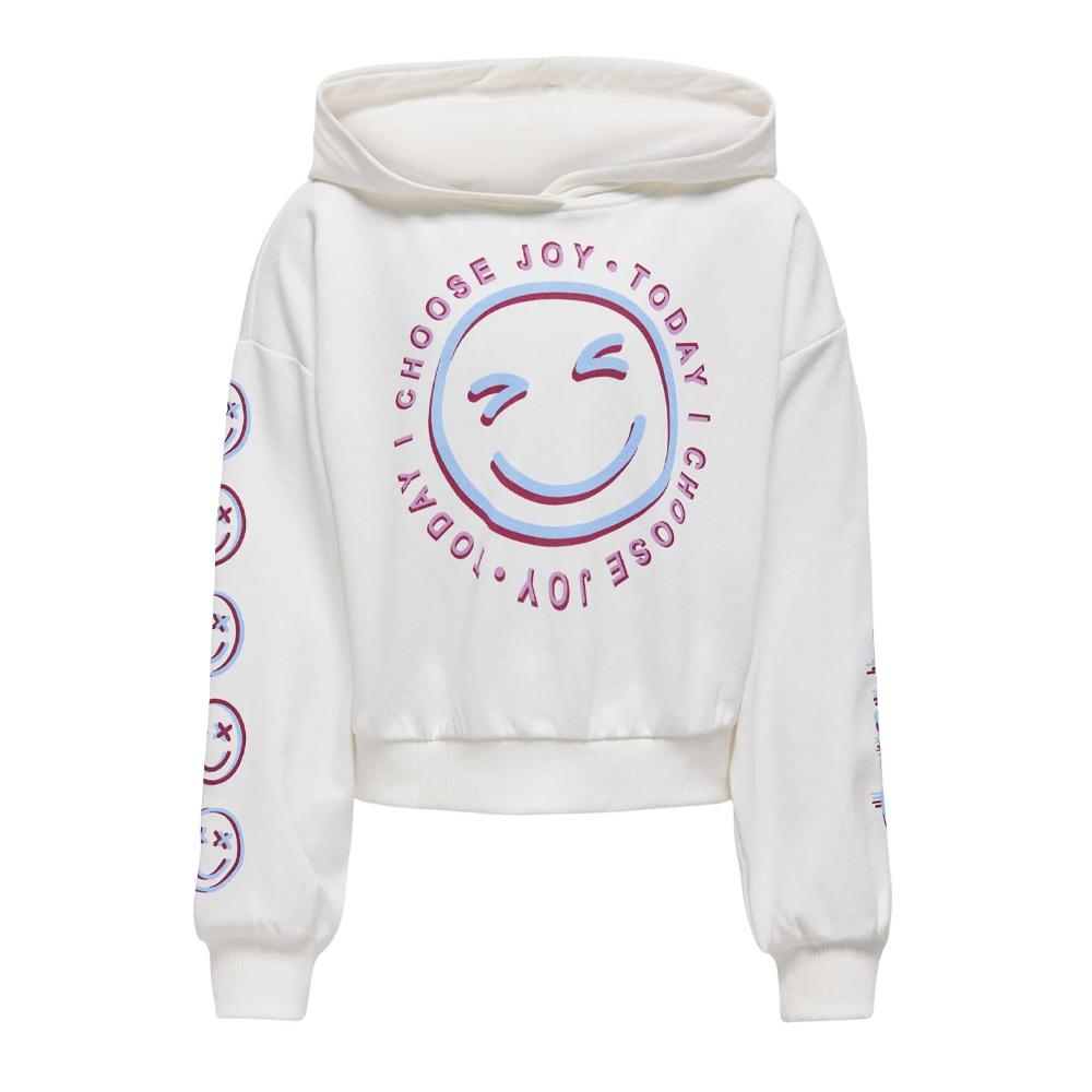 Sweat à Capuche Blanc Fille Kids ONLY Smile Life pas cher