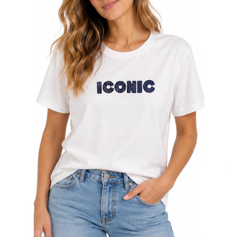 Weißes Damen-T-Shirt „Mutter und Tochter“ mit blauem Iconic-Bandana günstig