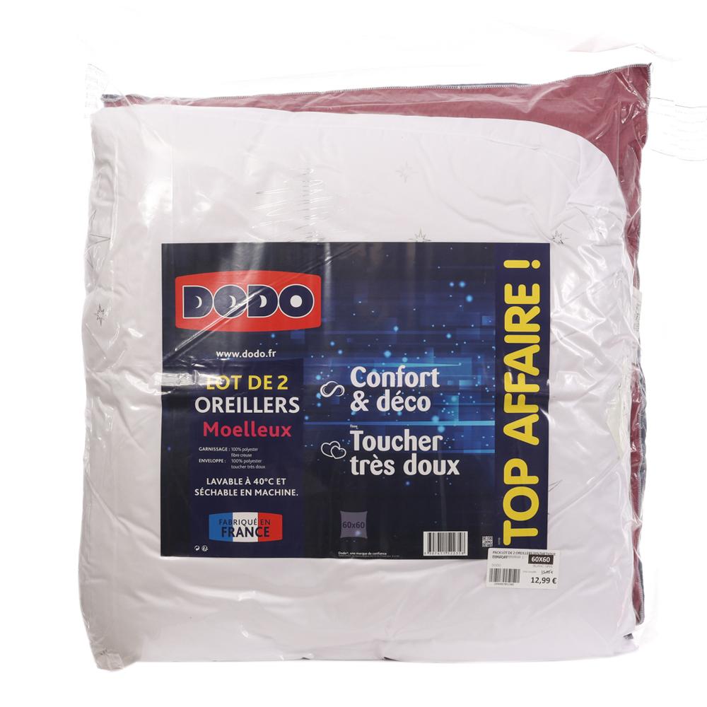 Lot de 2 Oreillers Rose/Blanc Dodo Confort & Déco 60x60 pas cher