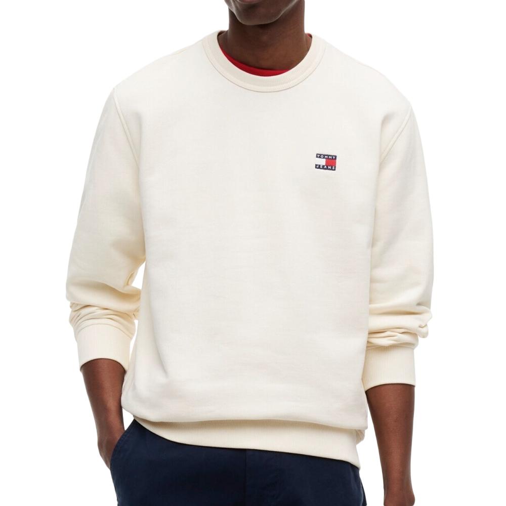 Beiges Herren-Sweatshirt von Tommy Hilfiger mit Badge-Crew-Schnitt günstig