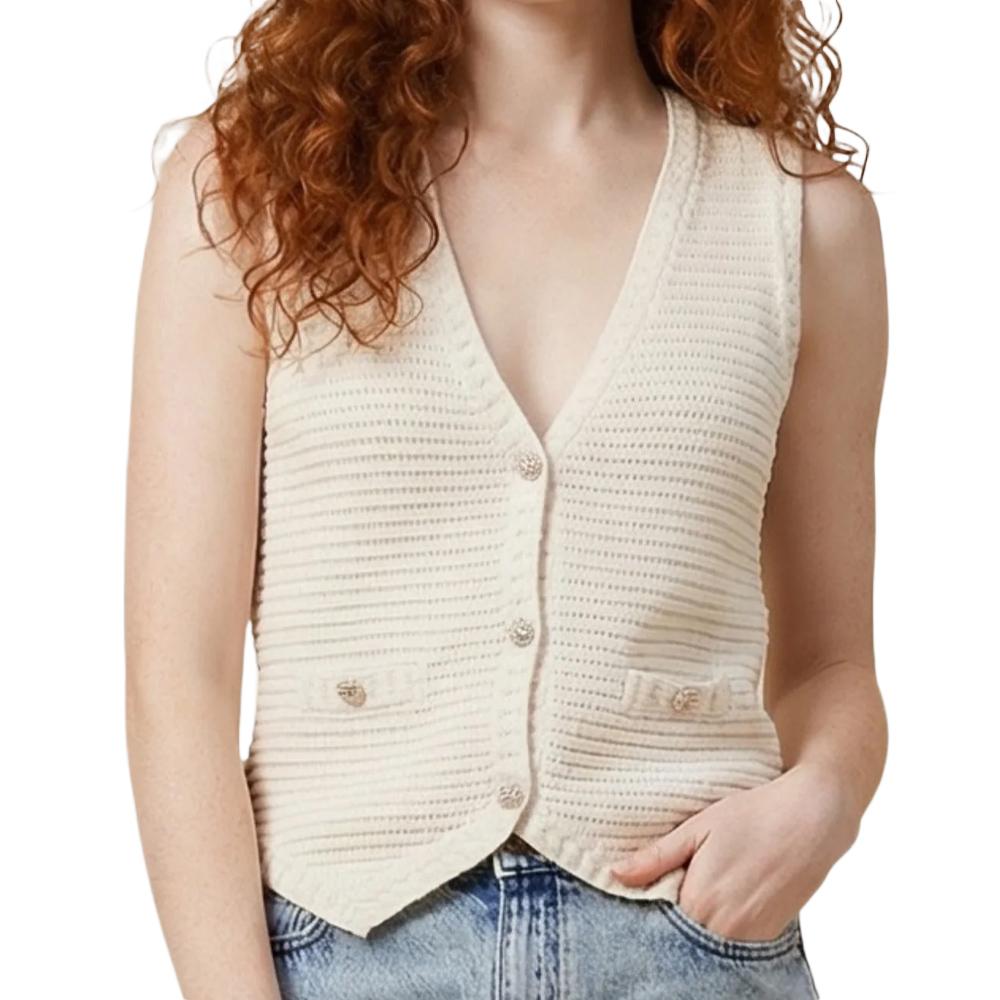 Gilet sans manches ivoire femme Morgan Coton 100% pas cher
