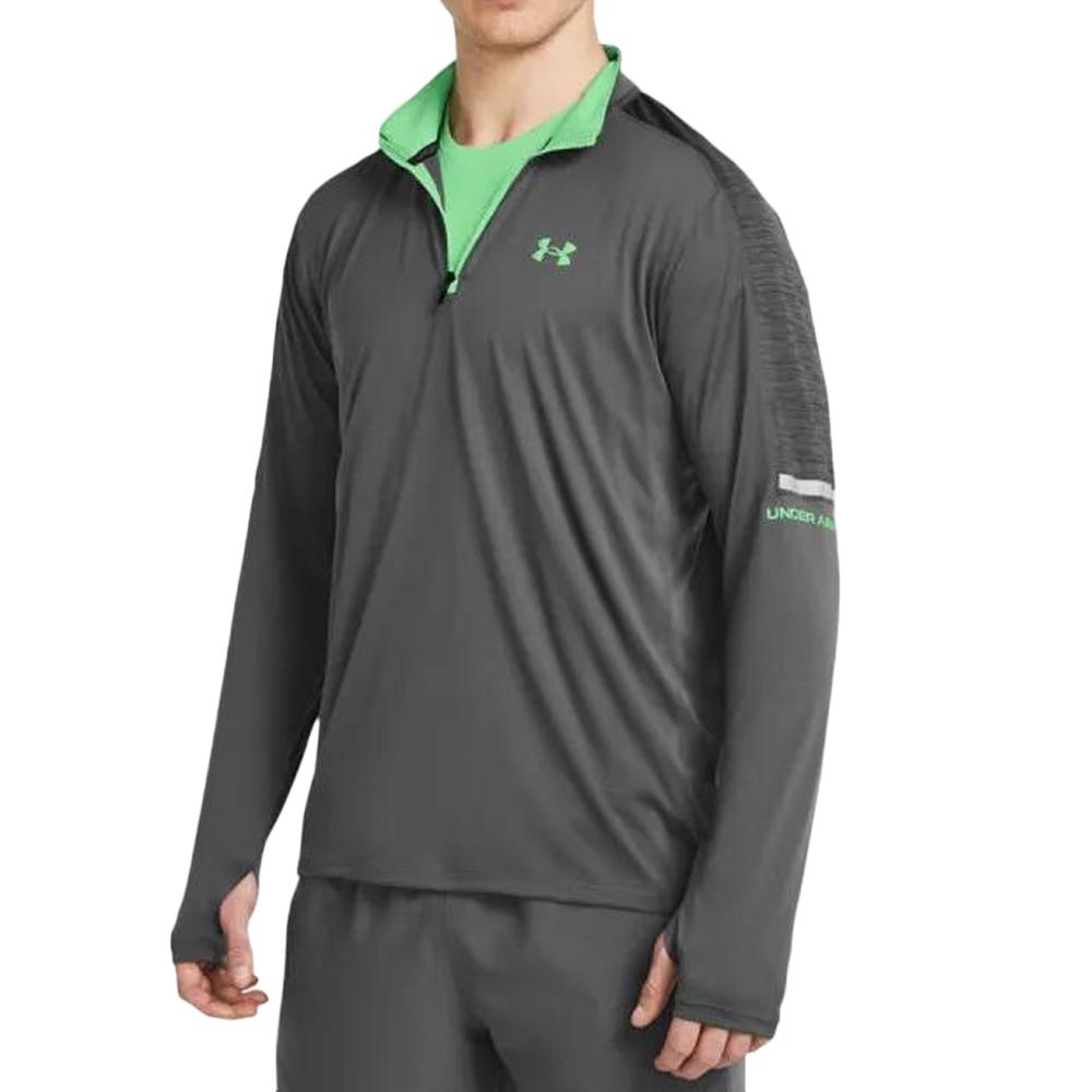 Sweat 1/4 gris/vert Homme Under Armour Core+ Tech pas cher