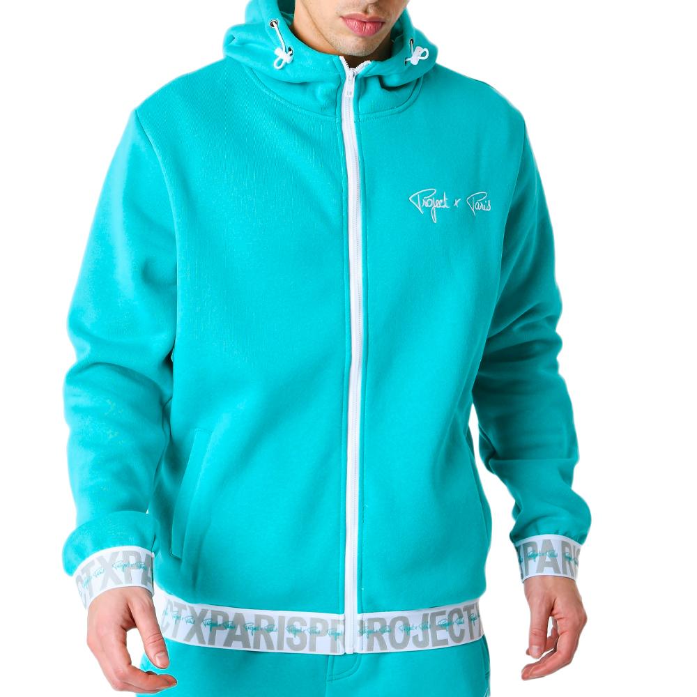 Sweat à Capuche Zippé Turquoise  Homme Project X Paris Logote pas cher