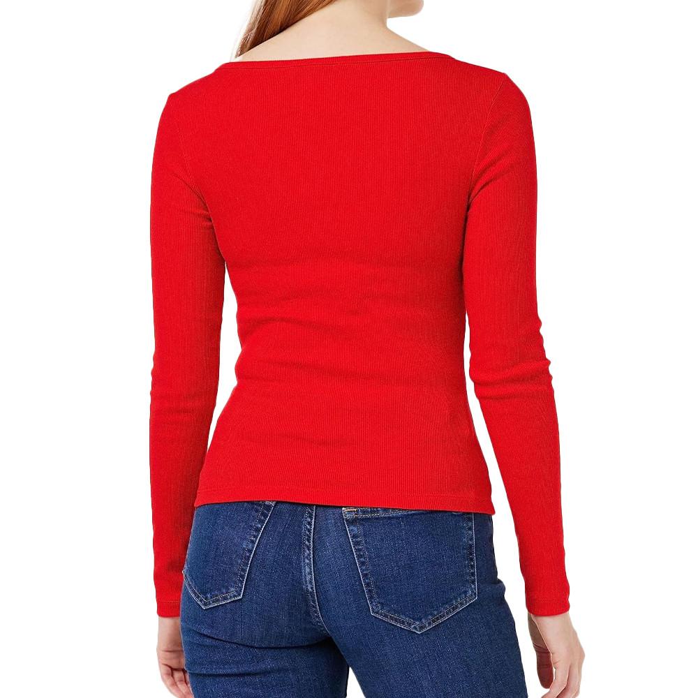 T-shirt Manches Longues Rouge Femme Tommy Hilfiger Button vue 2