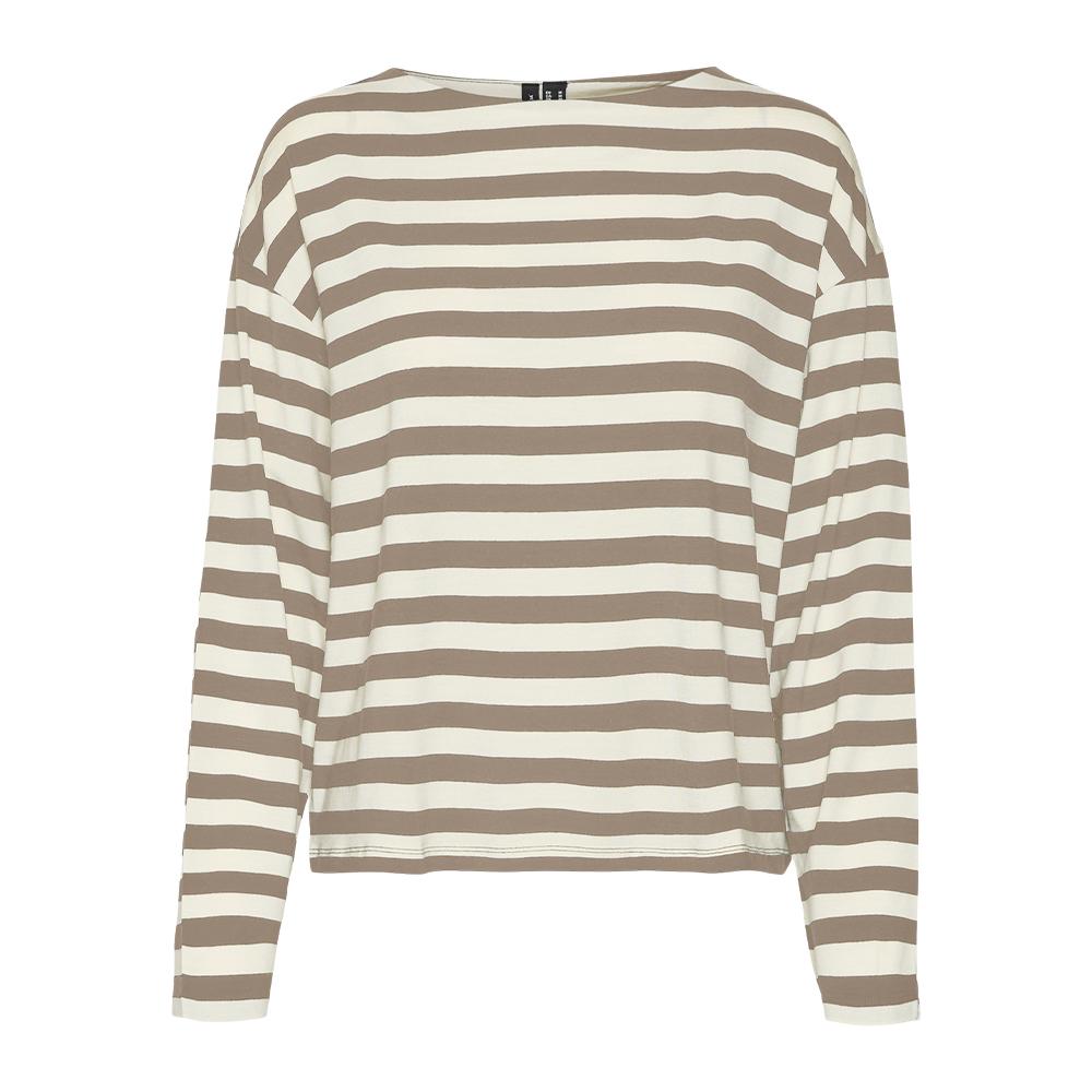 T-Shirt Manches Longues Marron/Blanc Femme Vero Moda Palma pas cher