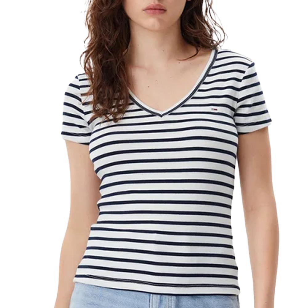T-shirt Noir/Blanc Femme Tommy Hilfiger Essential pas cher