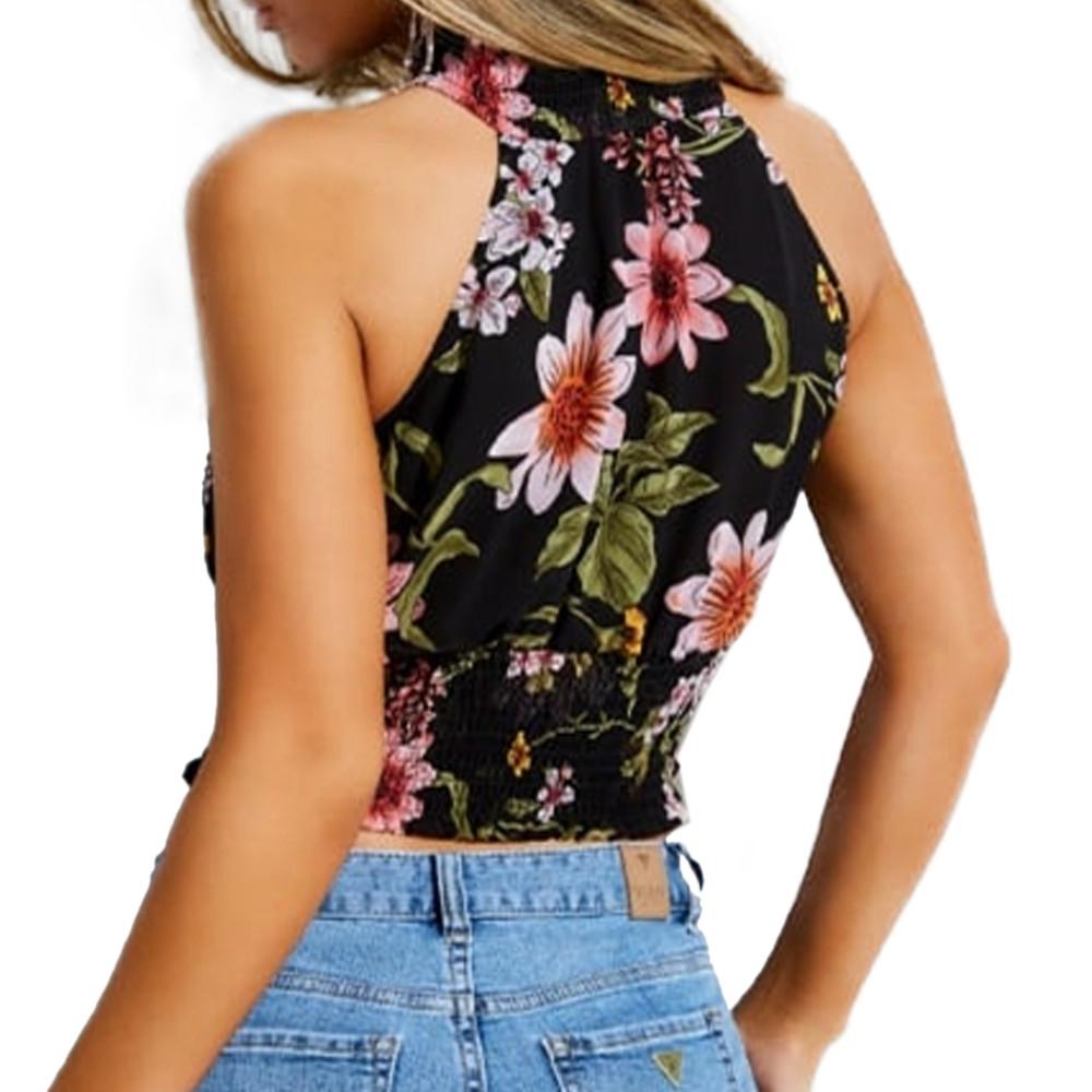 Top Noir à fleurs Femme Guess Jadie vue 2