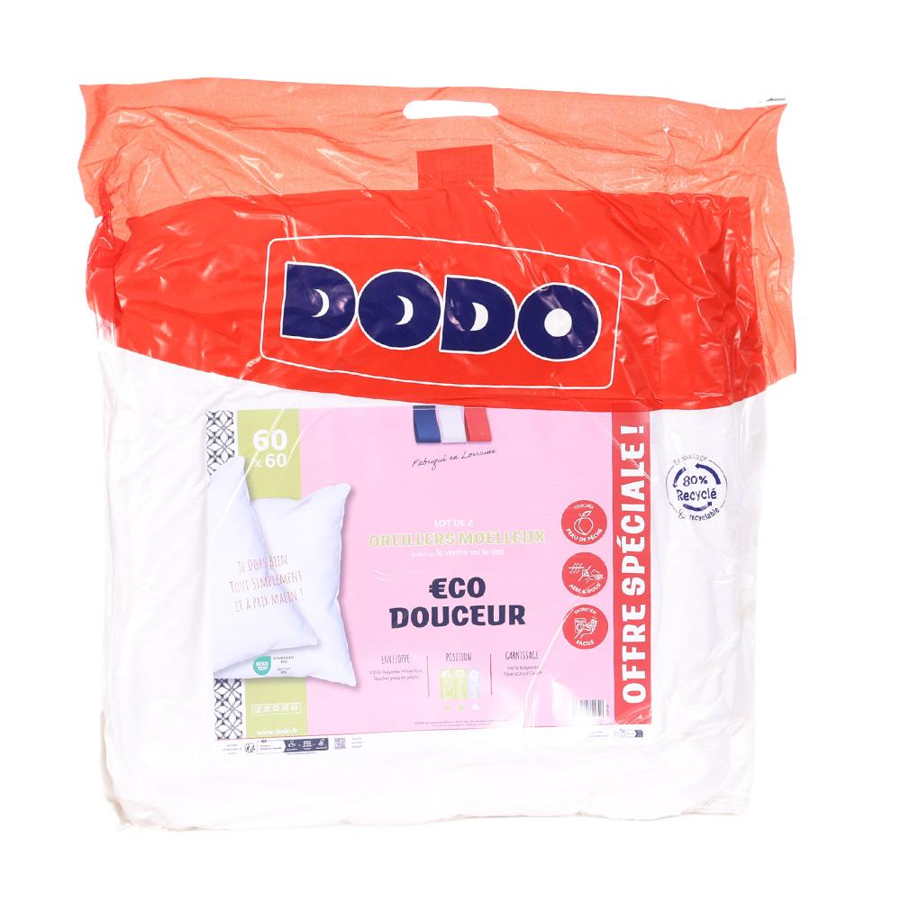 X2 Oreillers Blanc Dodo Oreillers Moelleux 60x60 cm pas cher