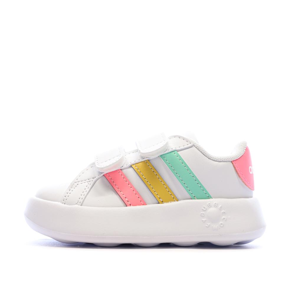 Baskets Blanches/Roses Fille Adidas Grand Court 2.0 pas cher