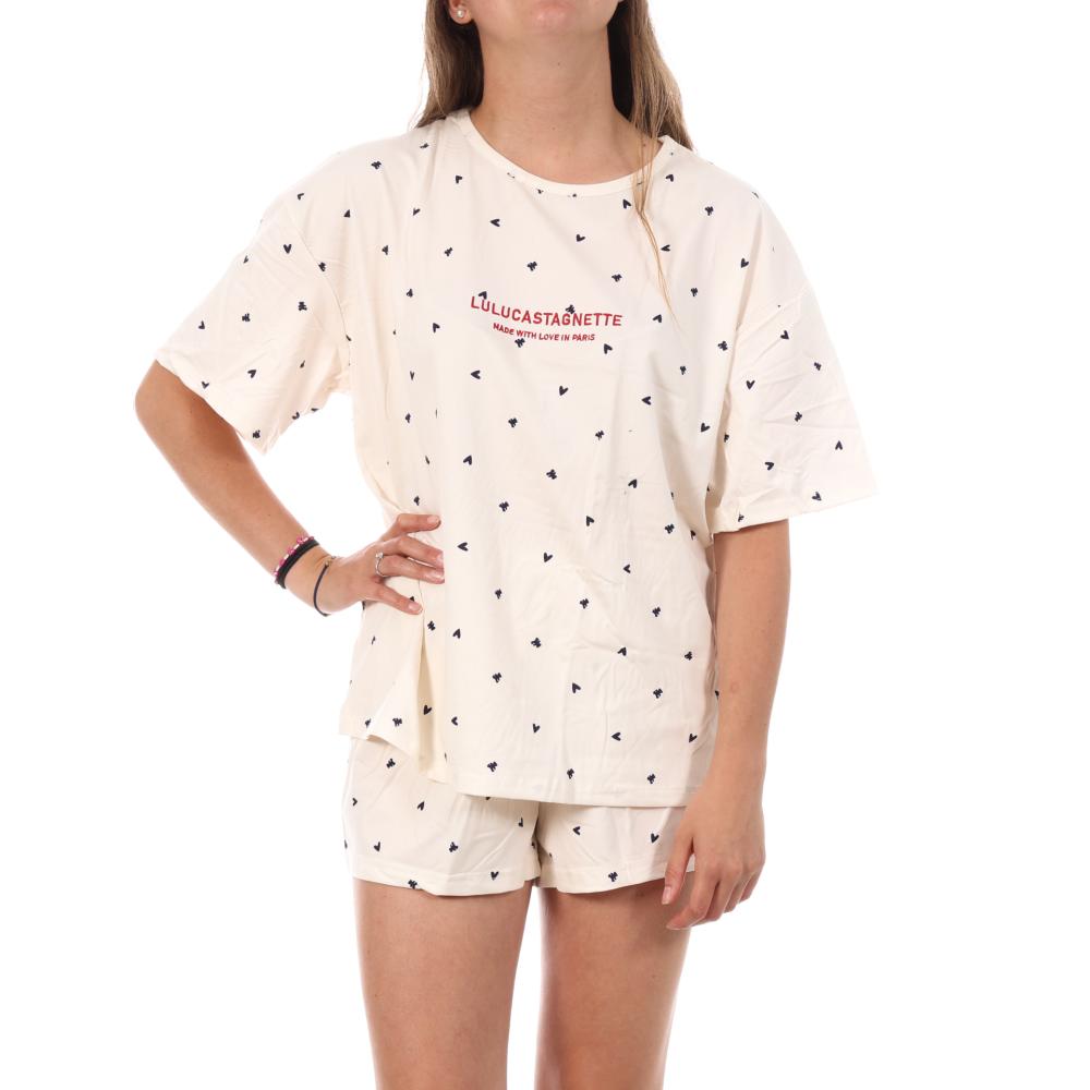 Kurzer Pyjama Pink/Rot/Schwarz Frau Lulu Castagnette Petits Coeurs günstig