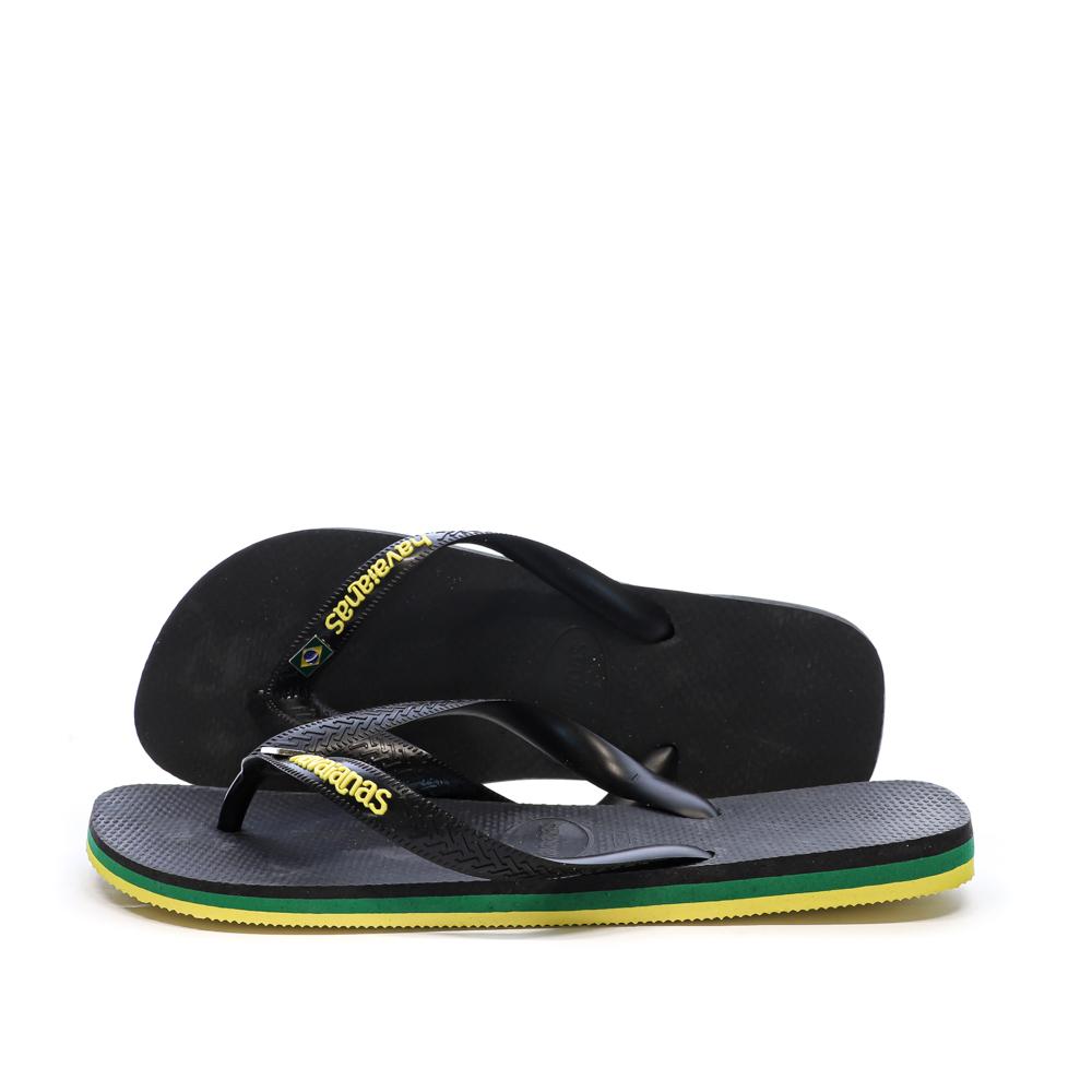 Tongs Noir/Jaune Homme Havaianas Brasil Layers pas cher