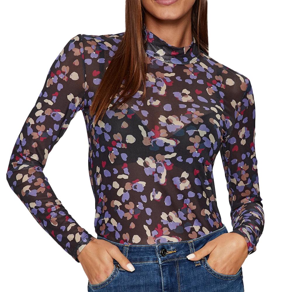 T-Shirt Manches Longues Noir/Bleu Femme Vila Volettis pas cher
