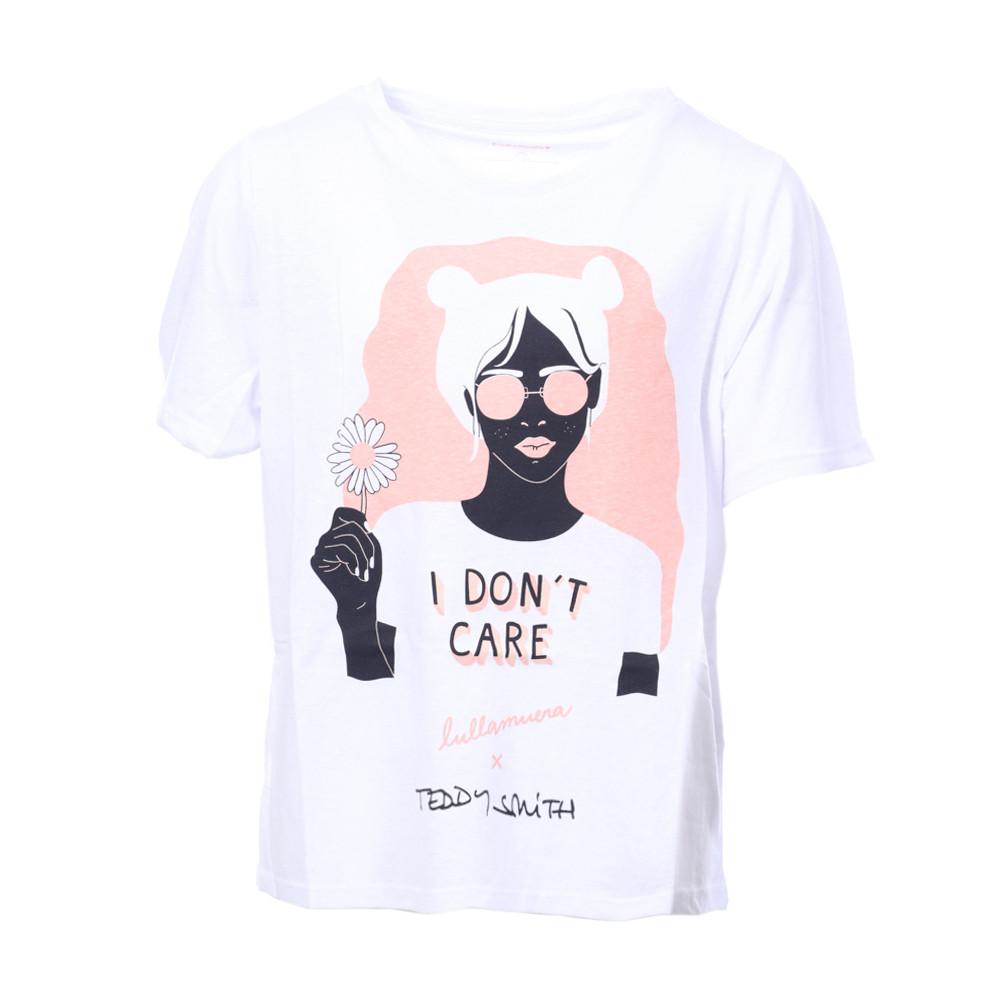 T-shirt Blanc/Rose Fille Teddy Smith T-FACE MC JR pas cher