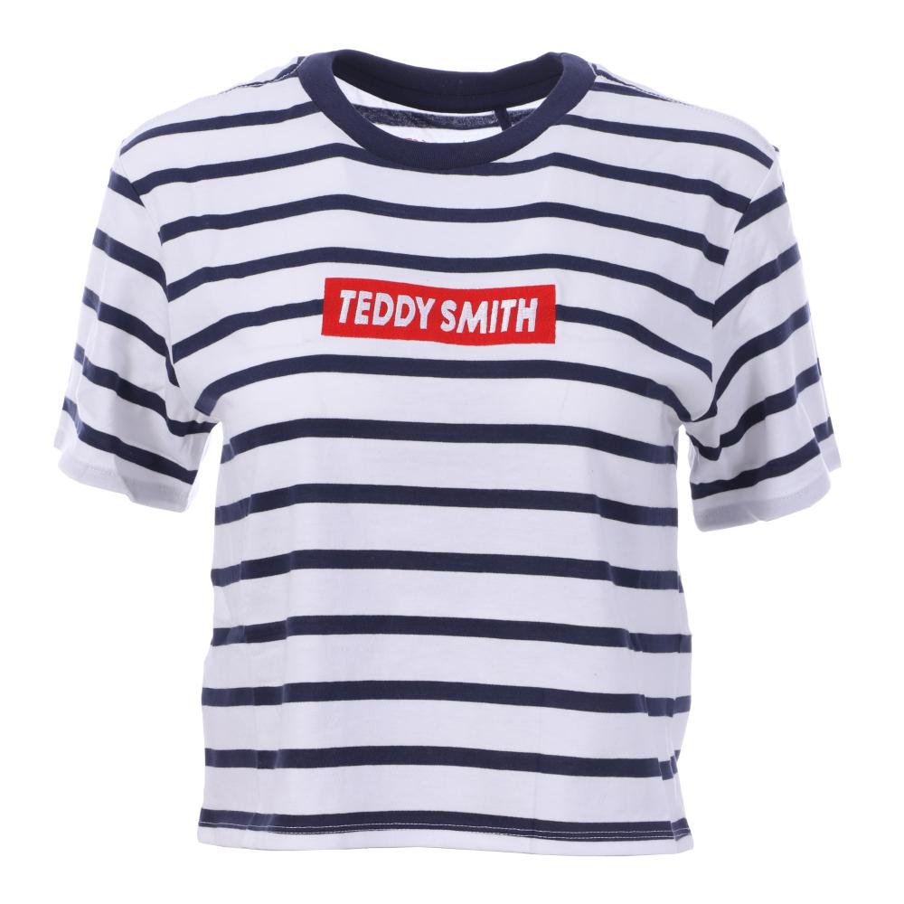 T-Shirt Blanc et marine Rayures Femme Teddy Smith SUPERA pas cher