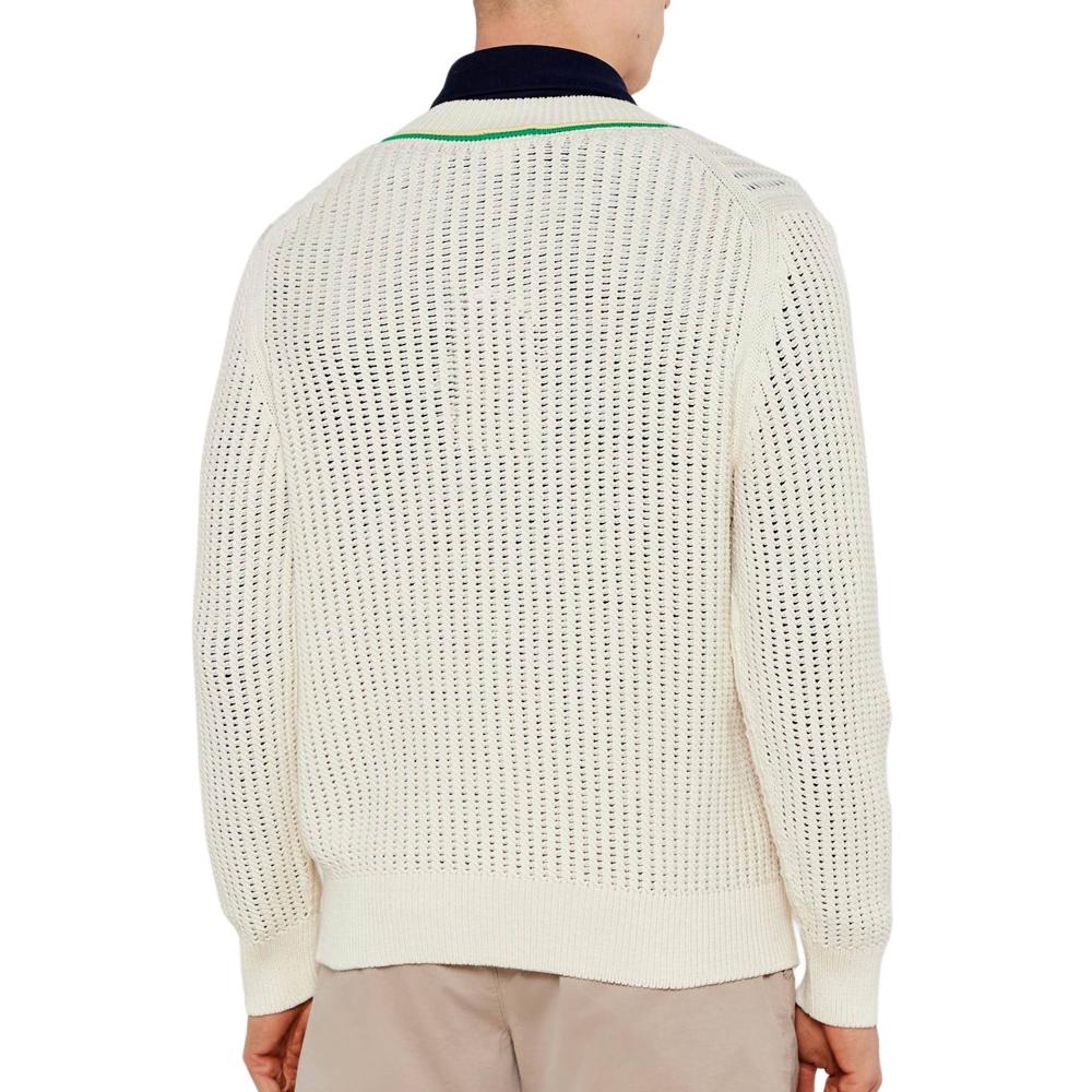 Pull Blanc Homme Lacoste Tennis Rayures vue 2