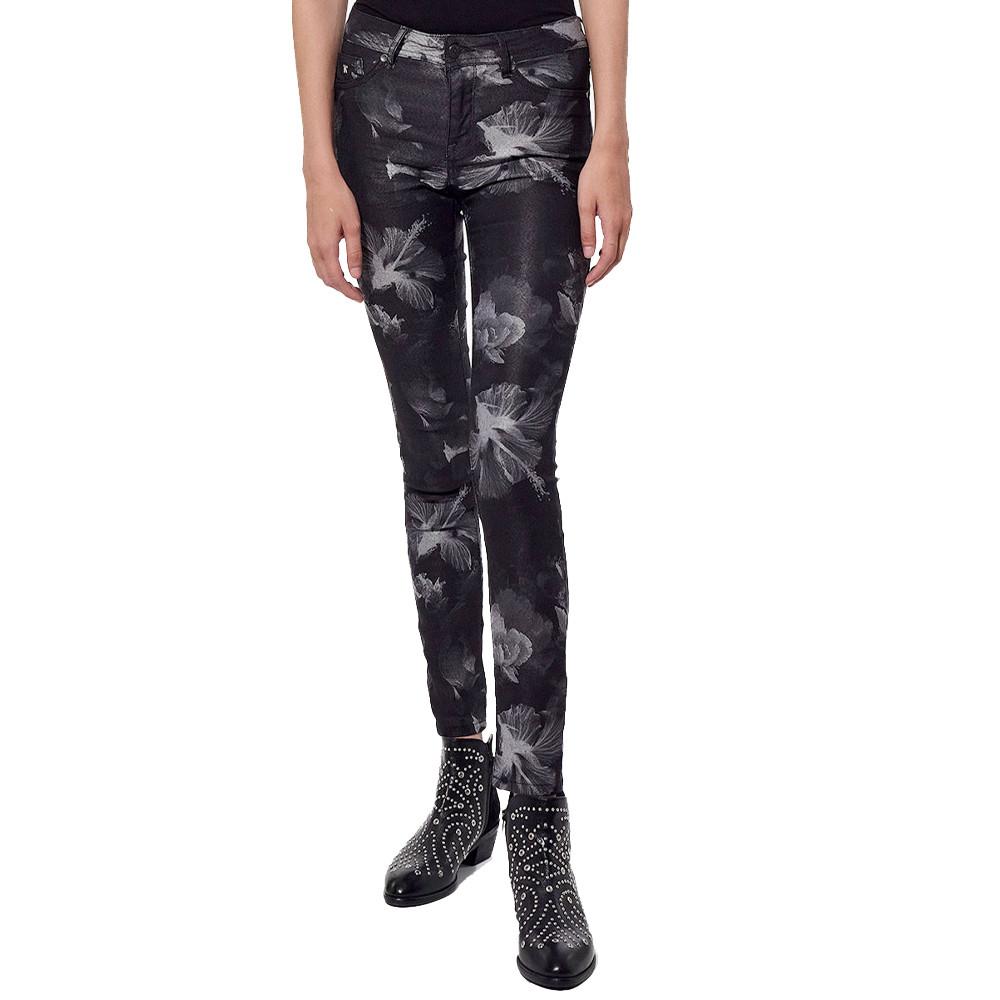 Jean Skinny Noir à fleurs Femme Kaporal Soher pas cher