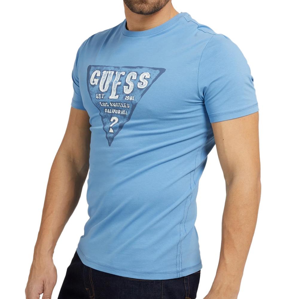 T-shirt Bleu Homme Guess Rusty pas cher