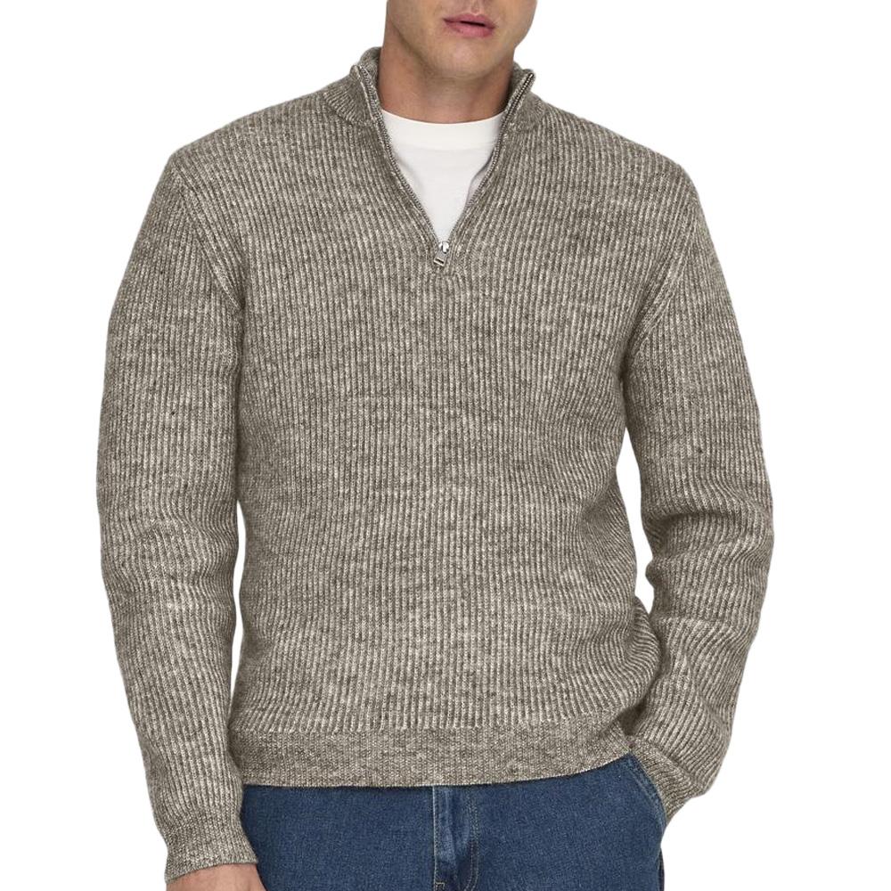 Pull Marron Homme Only & Sons Tegan Vintage pas cher