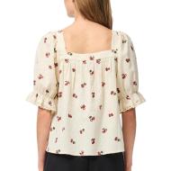 Blouse Beige Femme Pieces Pcthea 3/4 Square Neck vue 2