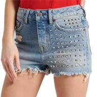 Short en Jean à clous Bleu Femme Superdry Skinny Hot pas cher