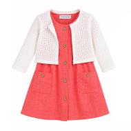 Ensemble Robe + Gilet Rose/Blanc Bébé P'tit Mome Helena pas cher