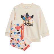 Survêtement Écru Fille Adidas Floral Crew Set pas cher