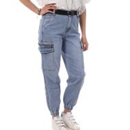 Jean Mom Fit Cargo Ceinture Bleu Femme Monday Premium LW-357 pas cher