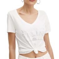 T-shirt Blanc Femme Morgan Serigraphie OFF pas cher