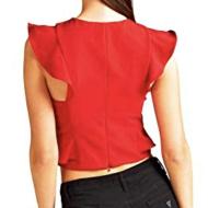 Top Rouge Femme Guess Ruffle vue 2