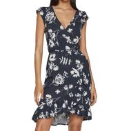 Robe Marine/Fleurs à volants Femme Vila Mooney pas cher