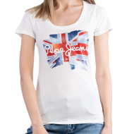 T-Shirt Blanc Drapeau Femme Pepe Jeans Blaze pas cher