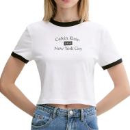 T-Shirt Blanc Femme Calvin Klein Jeans Drapey Jersey pas cher
